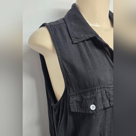 Velvet Heart L Jumpsuit Black Tencel Sleeveless Button Down Elastic Drawstring - Picture 4 of 8